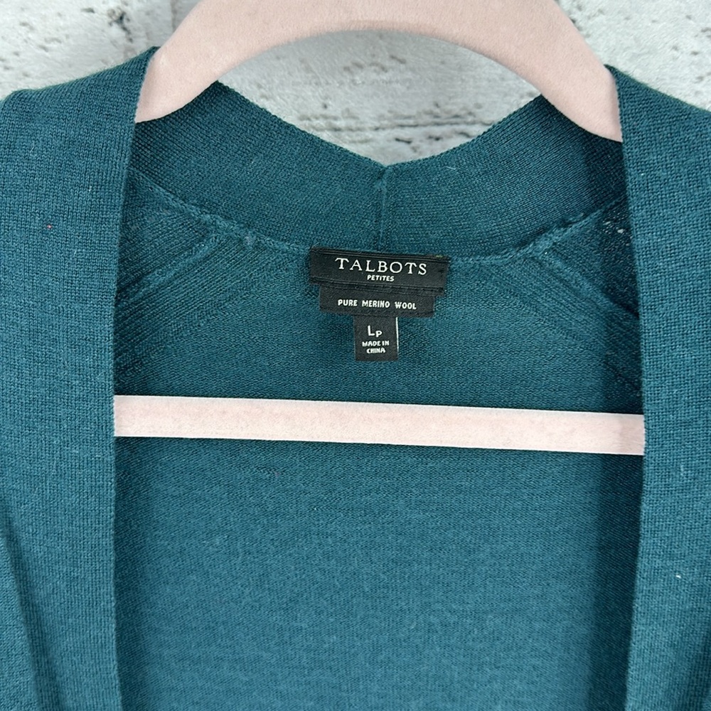 TALBOTS Long Merino Wool Duster Cardigan Lp Hunter Green VGC* - Picture 3 of 7